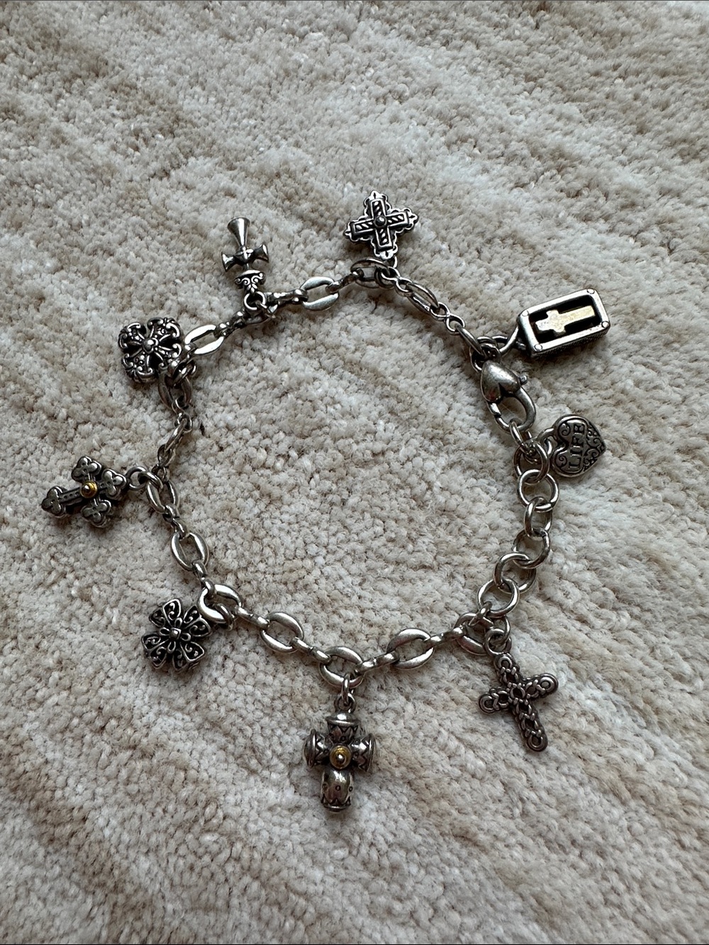 Brighton Eternity Crosses Charm Bracelet vintage Silverplate Two Tone 8.5”